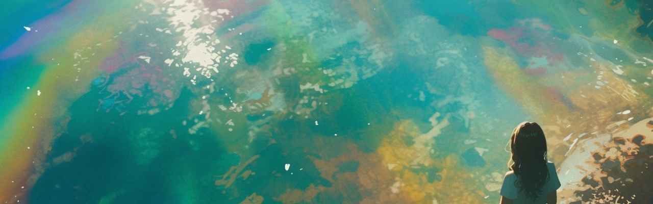 Dreamlike water surface with light and color inspiring thoughts on what to be grateful for