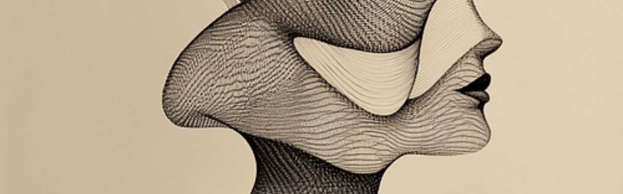 Stylized portrait with intricate patterns, representing the internal emotional landscape of a woman’s lived experience.