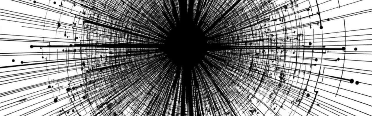 A complex burst of lines and dots, visually representing the cyclical and interconnected nature of the victim, villain, and savior archetypes.
