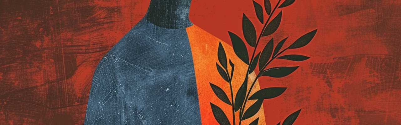 Conceptual portrait of man in solitude holding foliage, representing the internal struggle of intimacy challenges