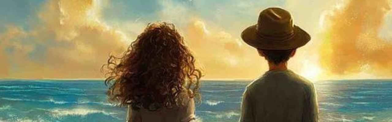 Two figures gazing at the ocean during sunset, symbolizing discovery and activating tumescence through emotional connection