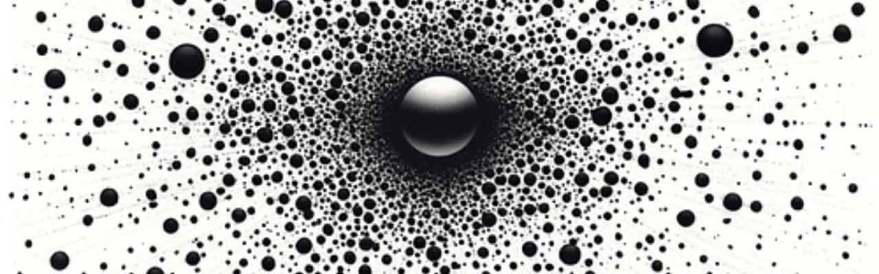 Abstract black and white radial design with dots and lines emanating from a central point, symbolizing the intense force of the savior archetype in psychology.