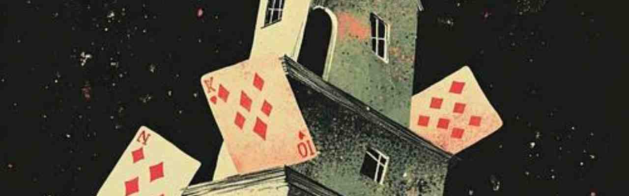 An unstable card-built house floating in space, illustrating the delicate nature of a Balanced Relationship.