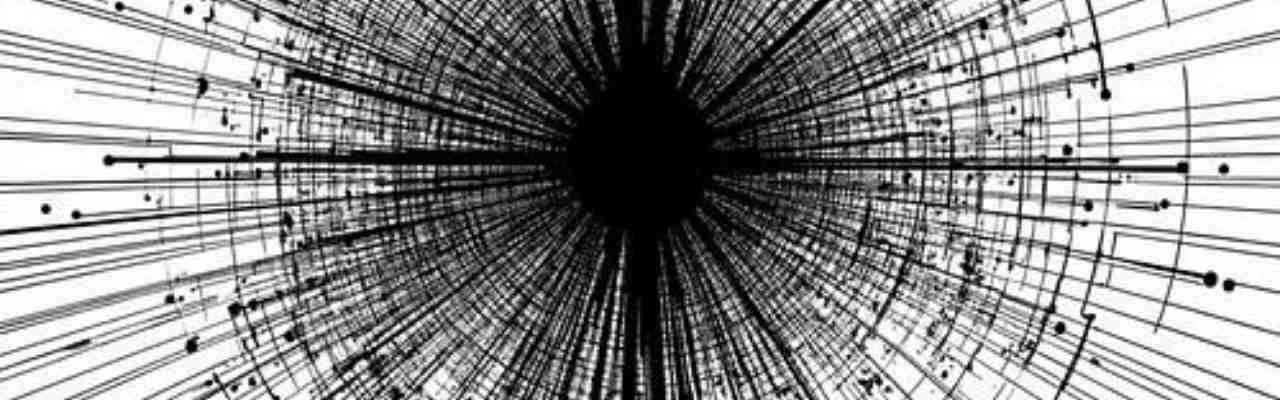 Abstract black and white radial burst symbolizing Feminine Power In A Relationship with intricate geometric lines and depth.