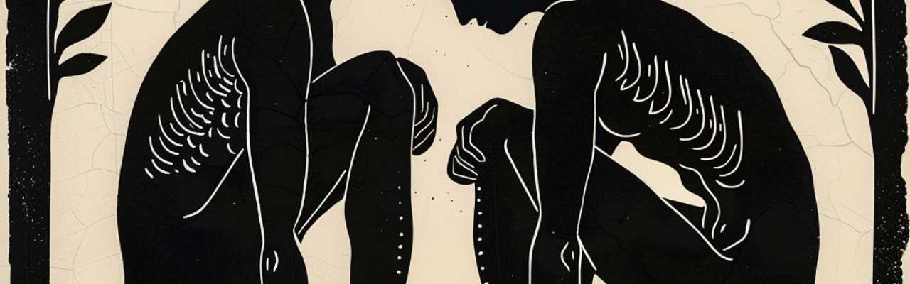 Stylized monochrome illustration of a couple in conflict, reflecting the need for empathy and understanding women during conflict