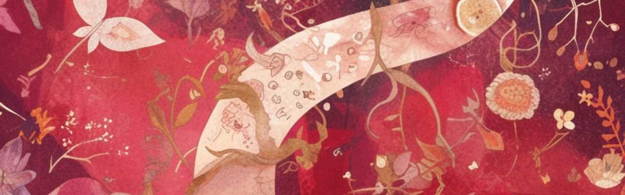 Abstract floral art in deep red tones symbolizing emotional connection and holistic sexual wellness