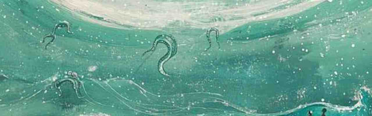 A mysterious sea with tentacles rising from the waves, symbolizing the mysticism of The Hexing Friend.