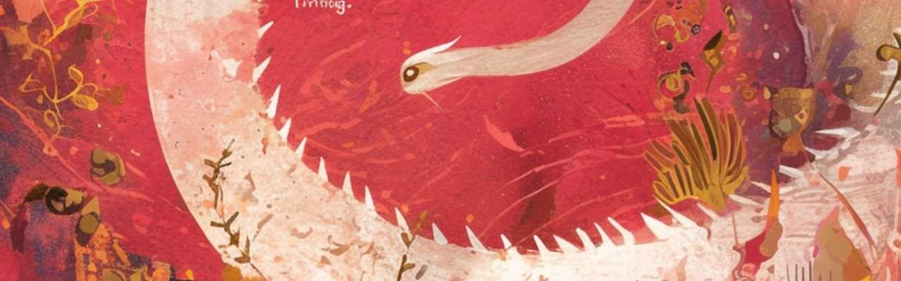 Abstract serpent-like design in red tones symbolizing transformation and improving sexual wellness through self-discovery