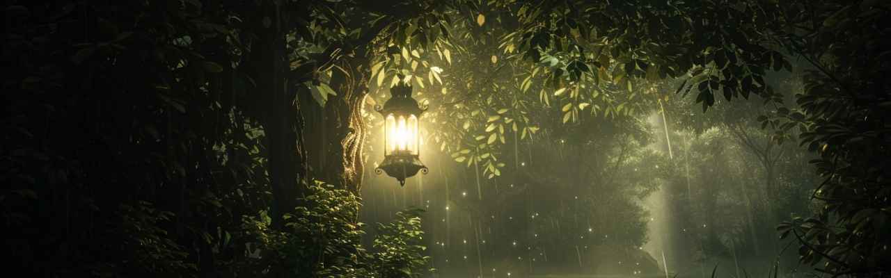 Glowing lantern in mystical forest symbolizing essential traits of a high value man
