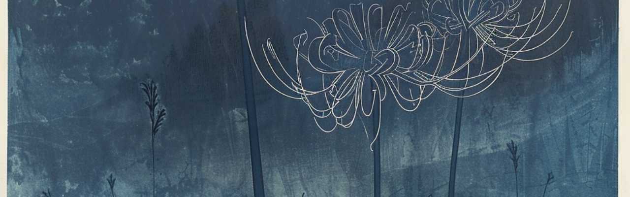 Elegant abstract flowers on a dark blue background reflecting how to enhance your feminine presence with quiet beauty