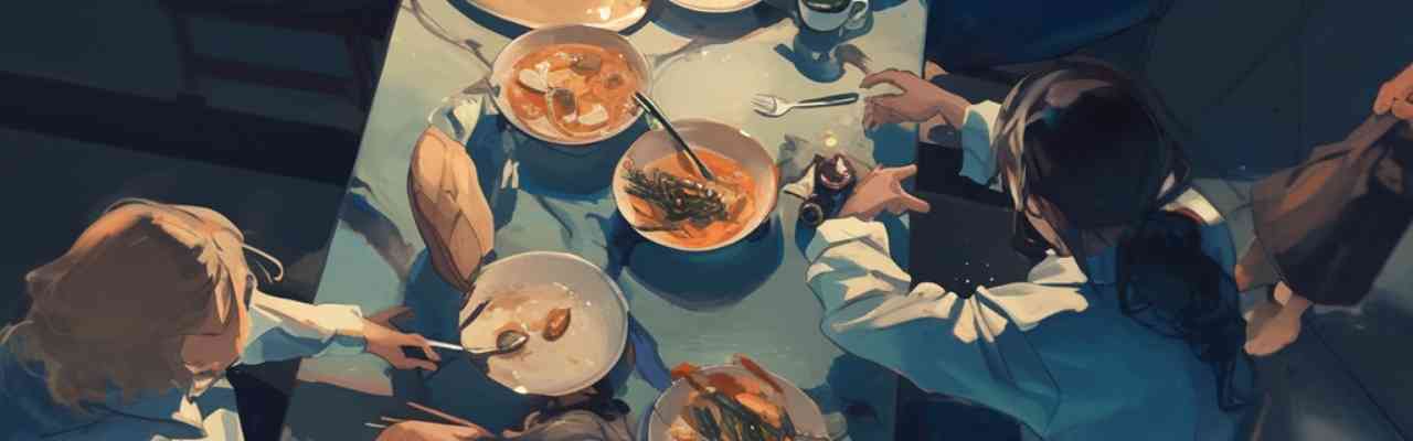 Artistic depiction of people dining together at a cozy dinner table, symbolizing deep connections and meaningful conversations.