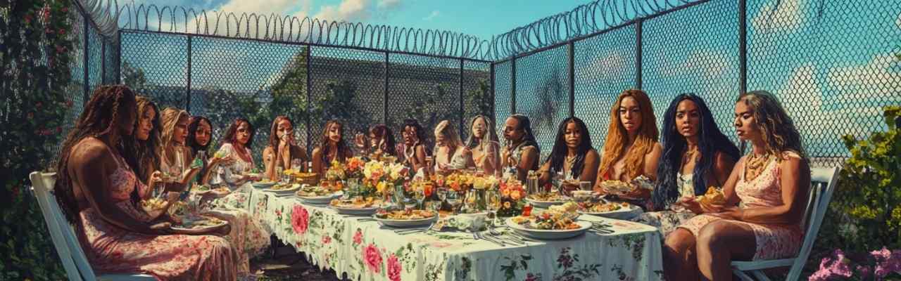 Erotic Communication represented through a group of women sharing a meal, symbolizing unity and intimate connections.