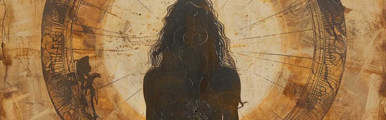 Radiating energy from a powerful female figure symbolizing strength and independence