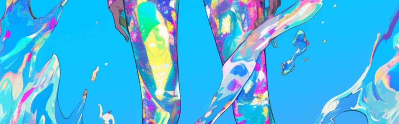 Abstract water-like splashes merging with neon-colored limbs, embodying erotic intimacy and movement in artistic expression.