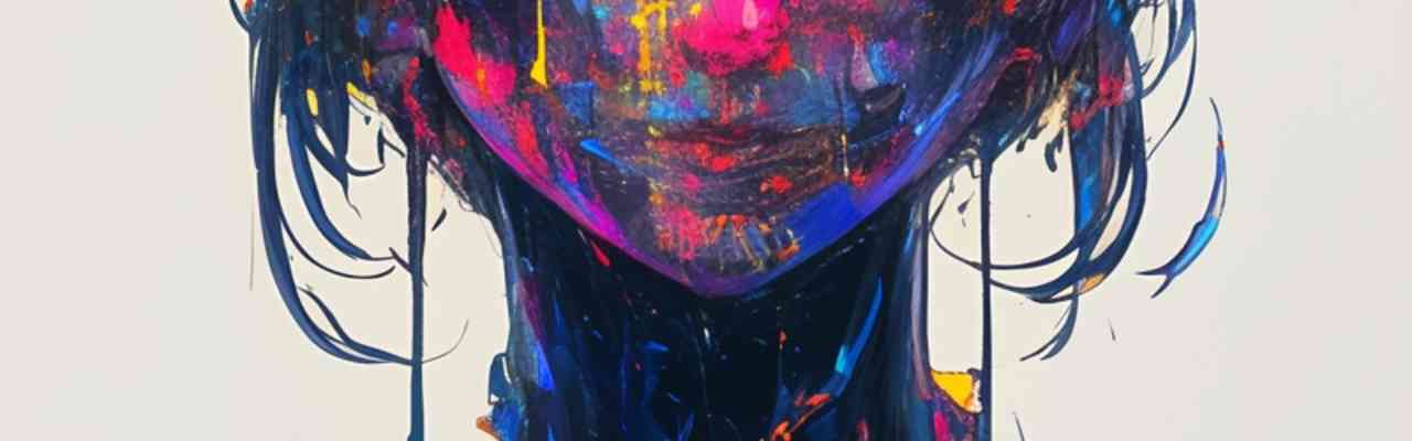 Expressive digital painting with splattered neon shades, portraying the depth of erotic intimacy and inner passion.