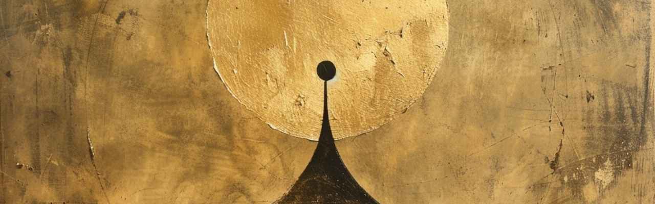 Minimalist golden artwork depicting divine feminine energy in celestial form