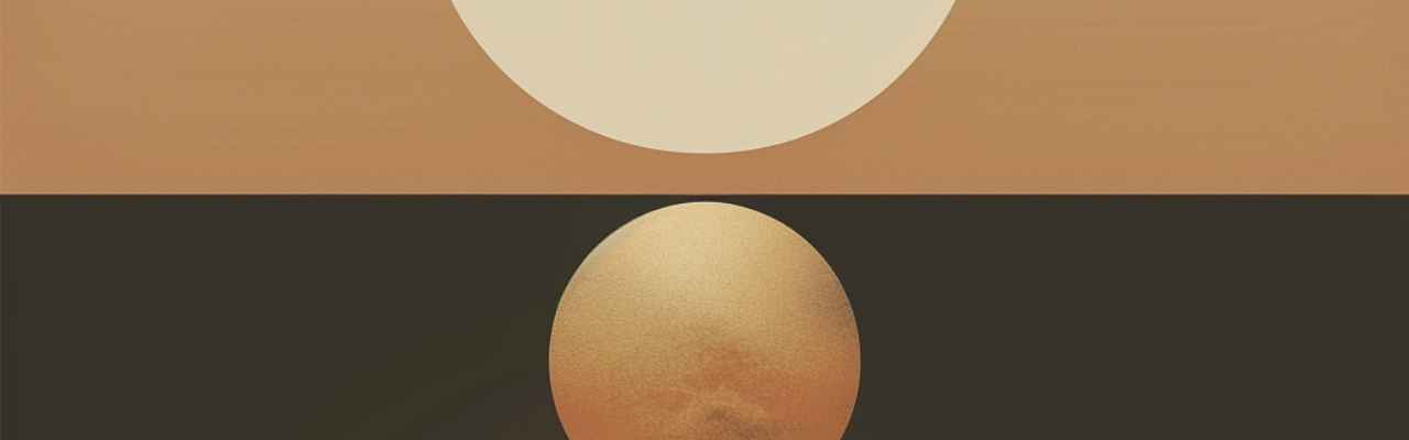 Minimalist dual-sphere design split in gold and black reflecting feminine energy
