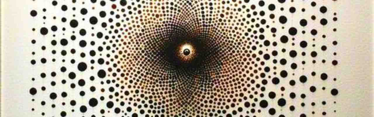 Abstract optical illusion with expanding dots, representing the infinite nature of relationship and unconditional sex through interconnected energy.
