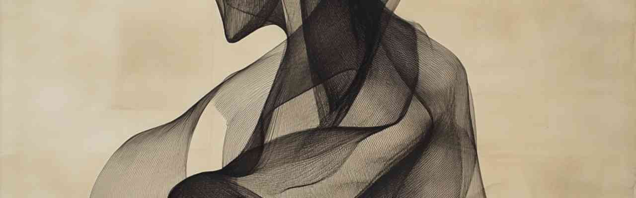Abstract silhouette created from delicate mesh layers, representing the complexity of relationship and unconditional sex in human connection.
