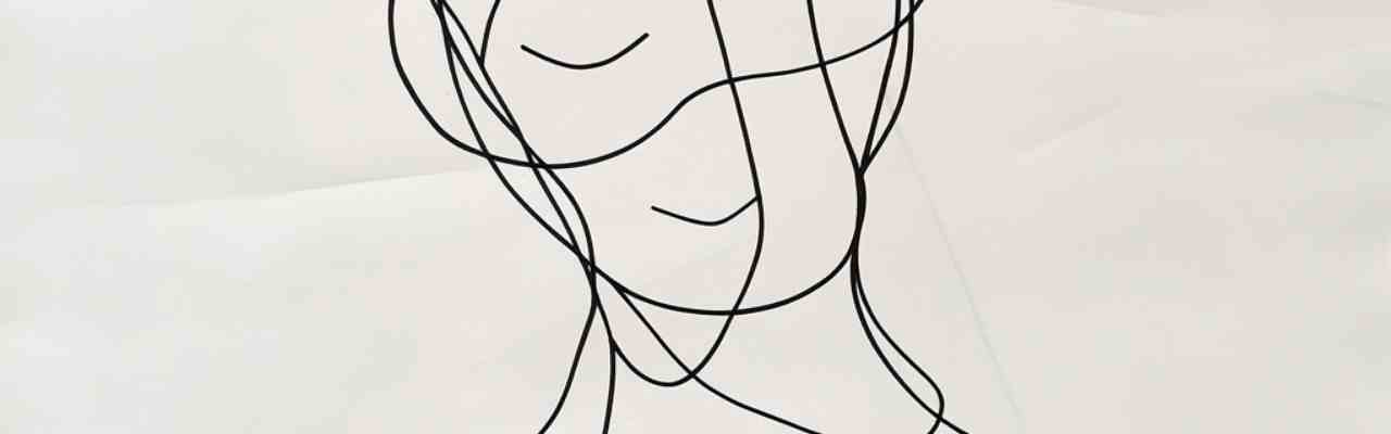 A continuous line drawing of a serene female face, illustrating sex expectations in relationships and emotional vulnerability.