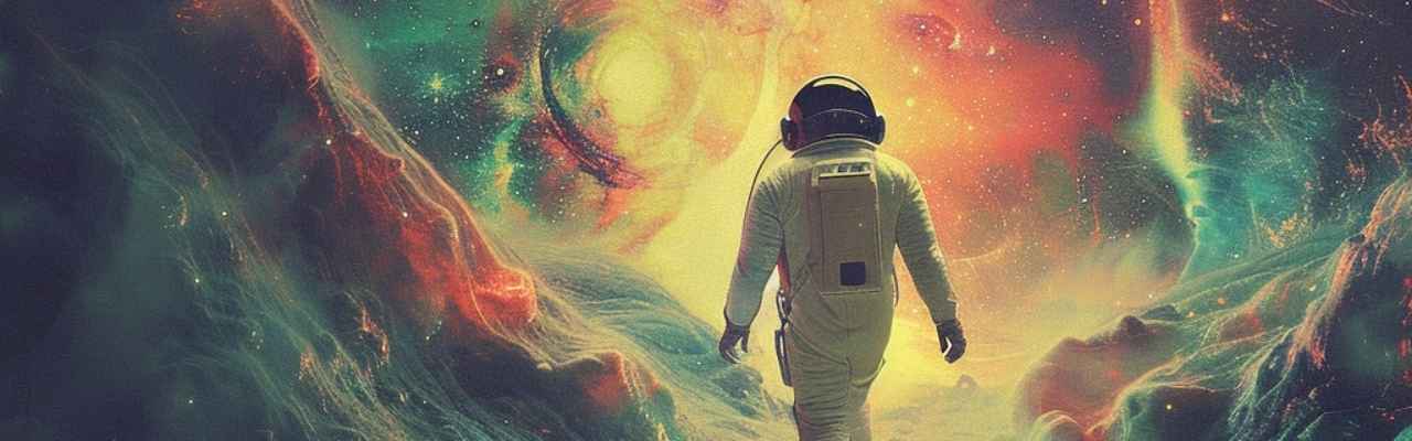 Mystical journey through galaxy representing sacred sexuality transformation