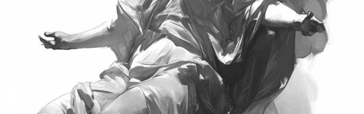Classical grayscale figure in flowy posture symbolizing romantic love making with grace