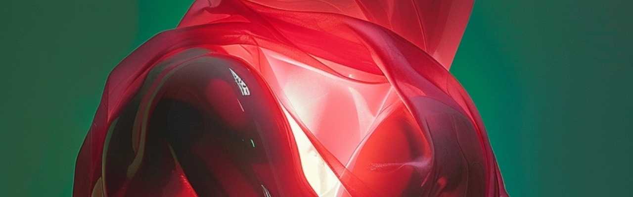 Sensual red wrapping form around a glowing center, representing emotional union and depth during intimate connection