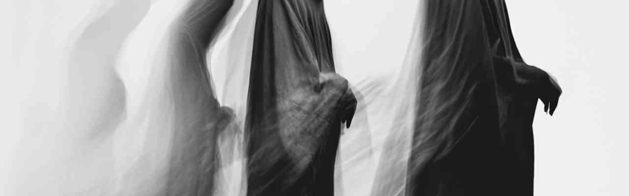 Ethereal shadows moving in unison reflect marriage power dynamics, showcasing emotional and psychological interplay.