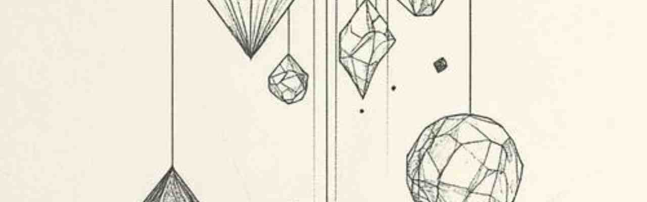 Abstract line art of hanging faceted crystals, reflecting insight and focus in Attention Seeking Vs. Call.