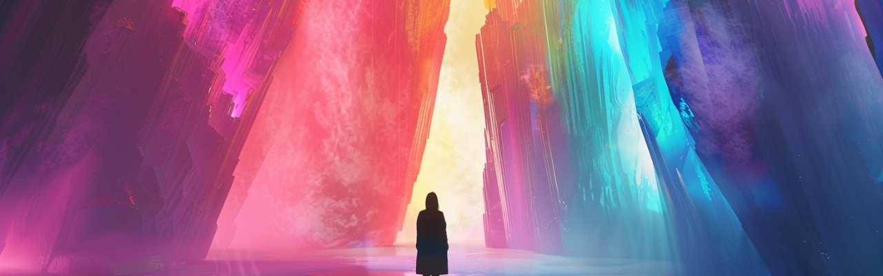 Woman standing before glowing pink and orange walls, symbolizing curiosity and openness around women liking sex