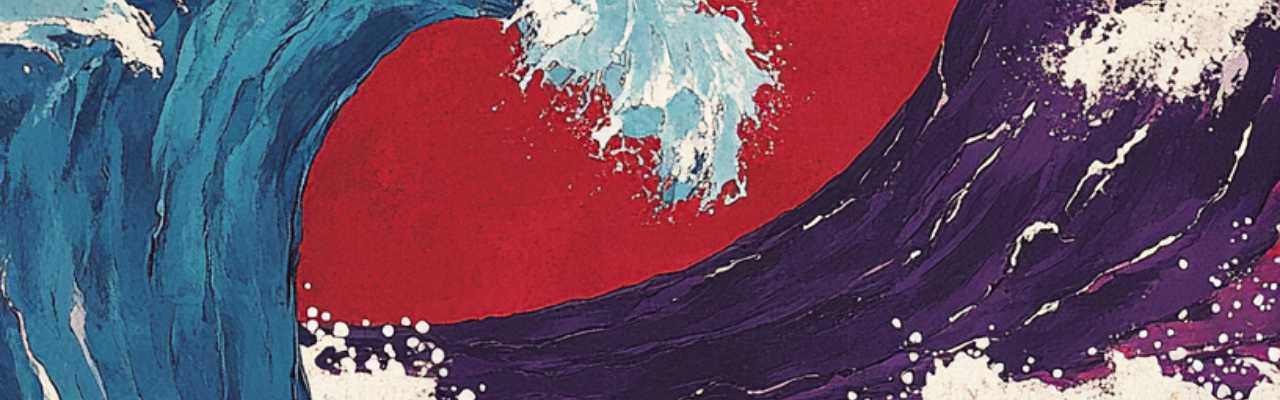Vivid clash of waves in red and blue visualizing magnetic sexual tension