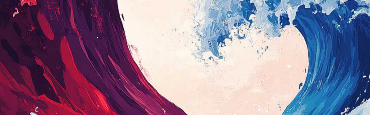 Red and blue waves forming a heart, representing emotional and sexual chemistry between partners