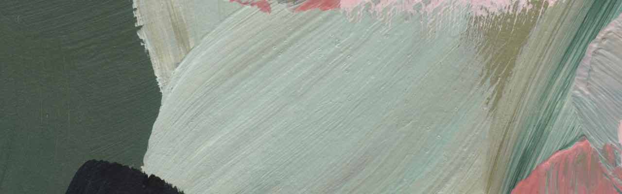 Abstract painting symbolizing meditation for creativity and clarity with soft green, pink, and earthy brush strokes.