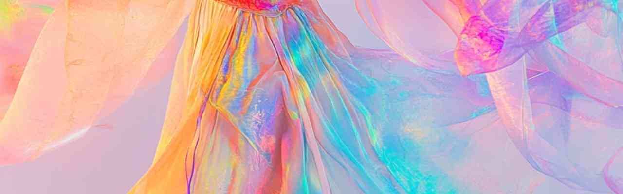 A radiant dress with soft pastel colors, illustrating harmony and emotional expression in relationships.