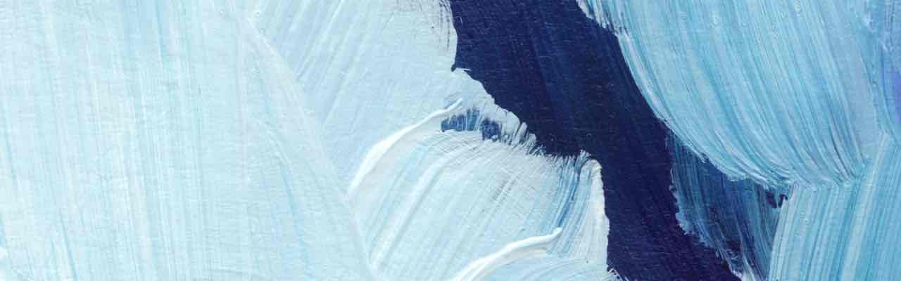 Expressive brushstrokes convey authentic communication through layers of white and ice blue paint against deep navy, showing raw artistic emotion