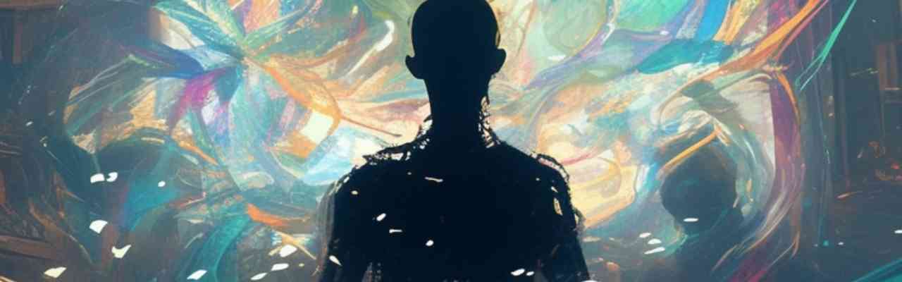 A dark figure standing before swirling colorful energy, symbolizing the contrast of Tearing Down Vs. Building Up.