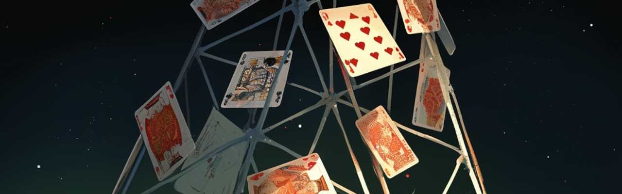 Playing cards suspended midair as a metaphor for signs of spiritual connection in relationships