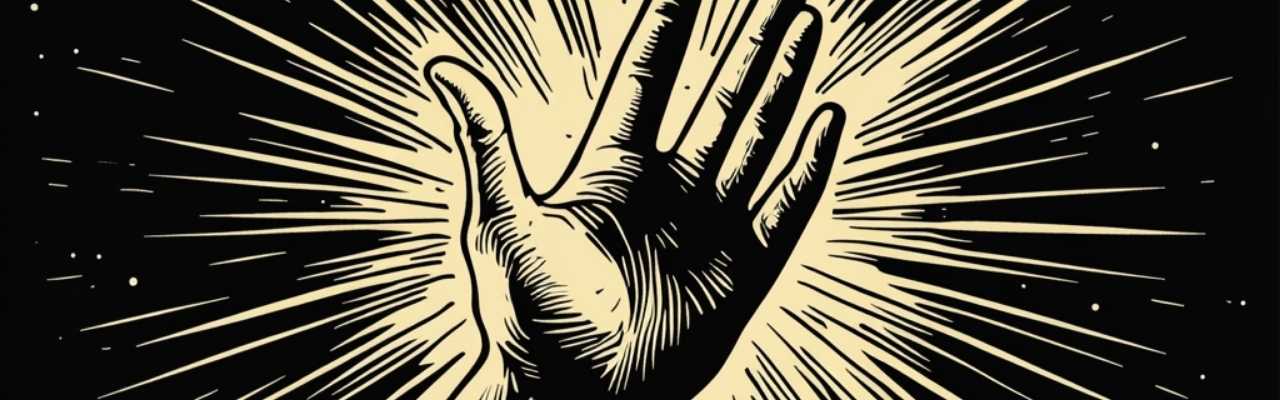 Powerful burst of light from a hand reflecting spiritual connection with partner