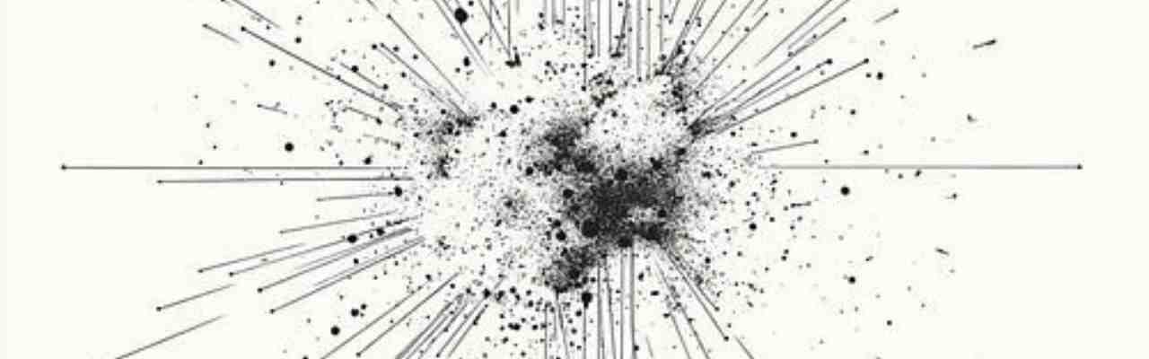 Abstract black and white ink burst, visually illustrating Performing Vs. Defining in expression.