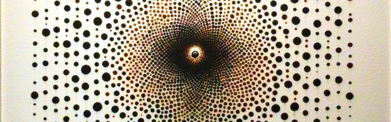 Mesmerizing dot pattern radiating from a central point, symbolizing desire practice and the infinite expansion of consciousness