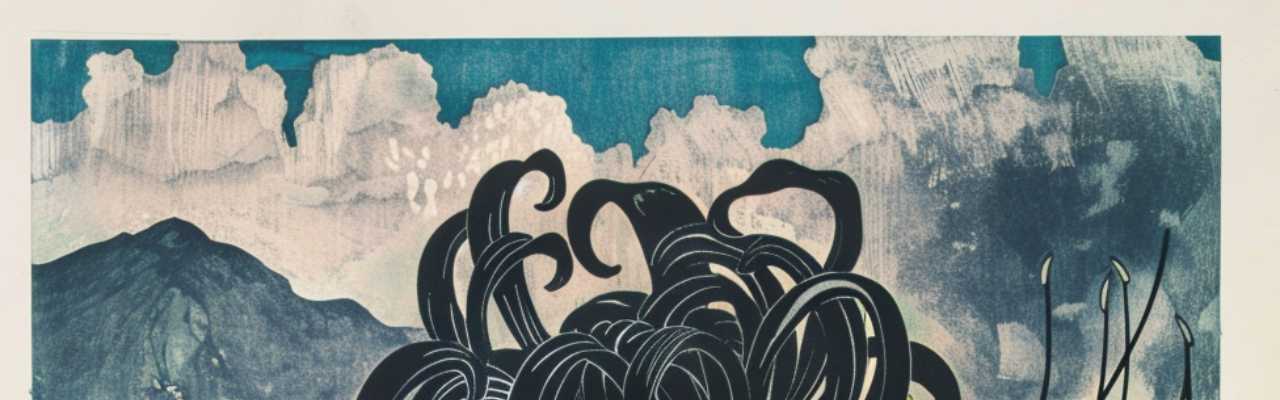 Abstract illustration of tangled black shapes against a mountain sky, symbolizing emotional complexity in intimate boundaries