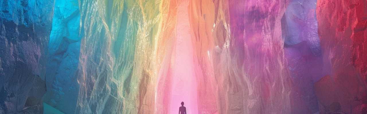 Woman standing in a glowing spectrum of light, representing empowerment and the path toward sexual healing