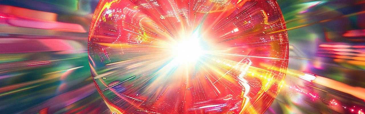 Bright energy burst within a vibrant red sphere, representing emotional breakthroughs in romantic pursuit.