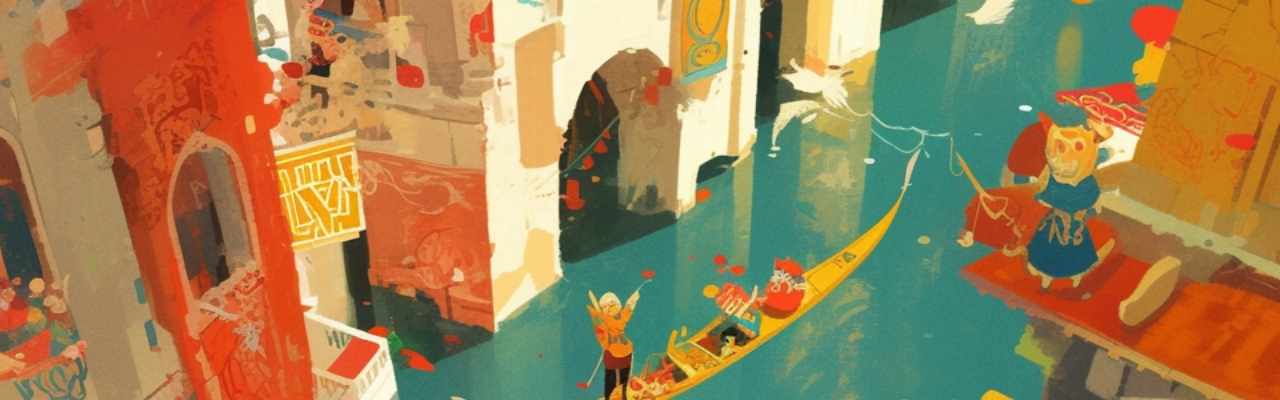 Fantasy cityscape with gondola ride reflecting contrast between polyamorous vs monogamous dynamics