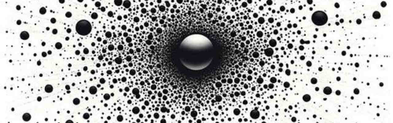 A geometric black-and-white illustration with a central focal point, depicting the theme of masculine greed in relationships.