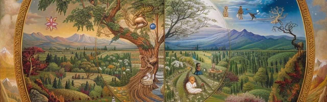 Symbolic tree splitting day and night to represent monogamous relationship vs polyamory
