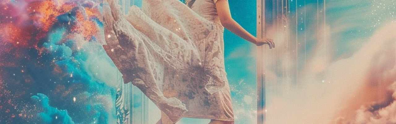 Woman stepping into a cosmic doorway exploring what is sexual frustration