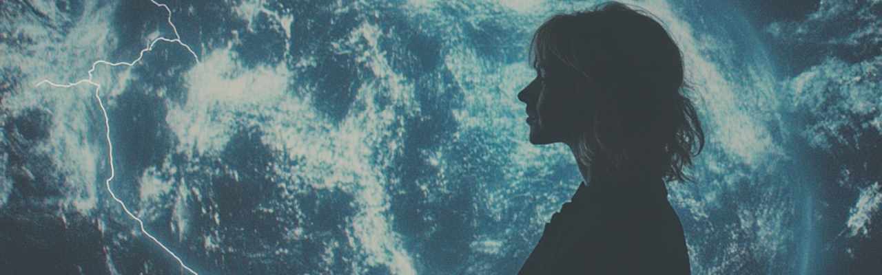Woman silhouetted against an electric world map symbolizing being sexually frustrated