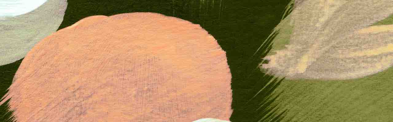 Close-up of brushstrokes in green and peach, symbolizing tranquility and meditation confidence in abstract form.