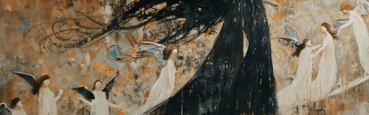 Emotional art with angelic forms interacting gently, reflecting trust and the beauty of mutual respect in relationships.